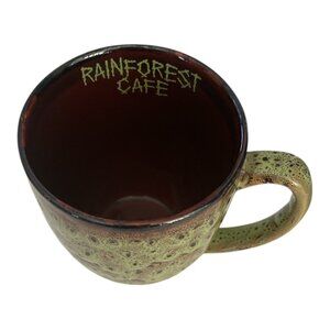 Vintage Rainforest Cafe Speckled Green Ceramic Coffee Mug Brown Interior